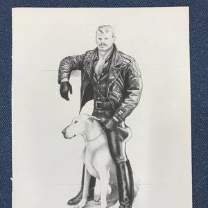 Art Page/Print from TOM of FINLAND Art Book Retrospective#2 1989 Man & Dog TF132